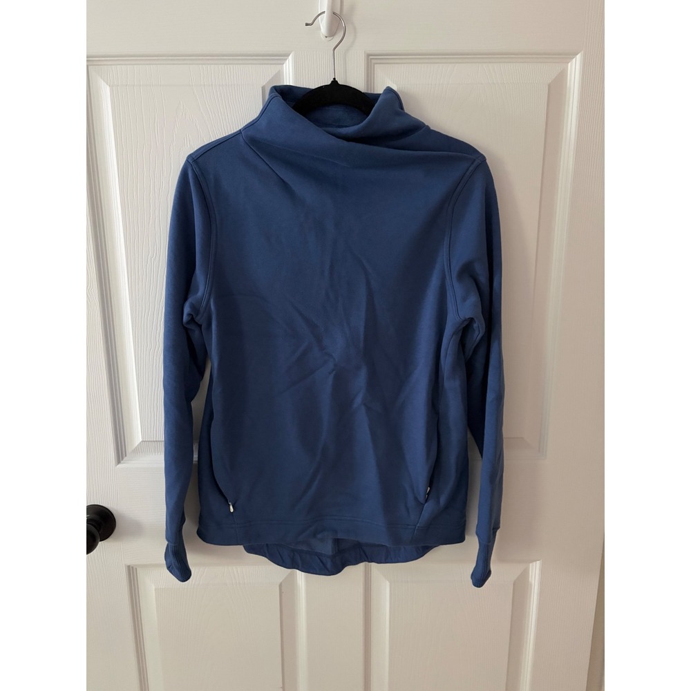 Athleta Womens XS Blue Fleece Lined Funnel Neck Pullover Sweatshirt